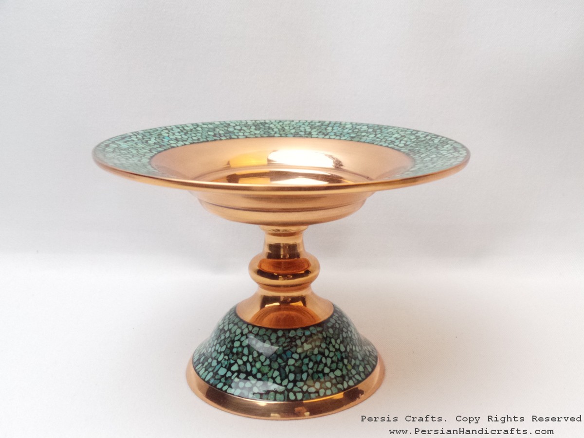 Turquoise Stone & Copper Candy/Nut Pedestal Bowl Dish HTI2011 Persiada